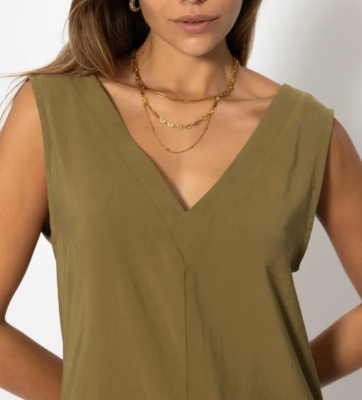 Khaki V Neck Dress