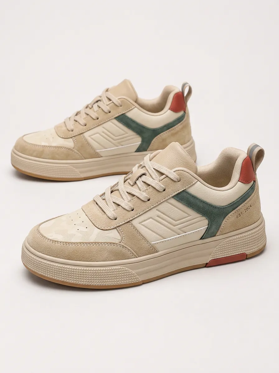 Men's Casual Colorblock Patterned Lace-up Skate Shoes