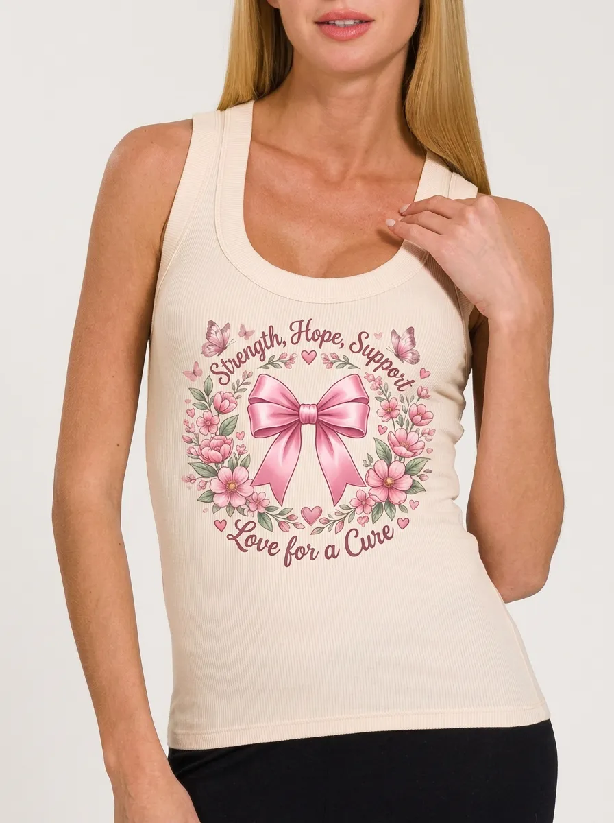 Women's Breast Cancer Awareness Pink Ribbon Floral Printed Tank Top