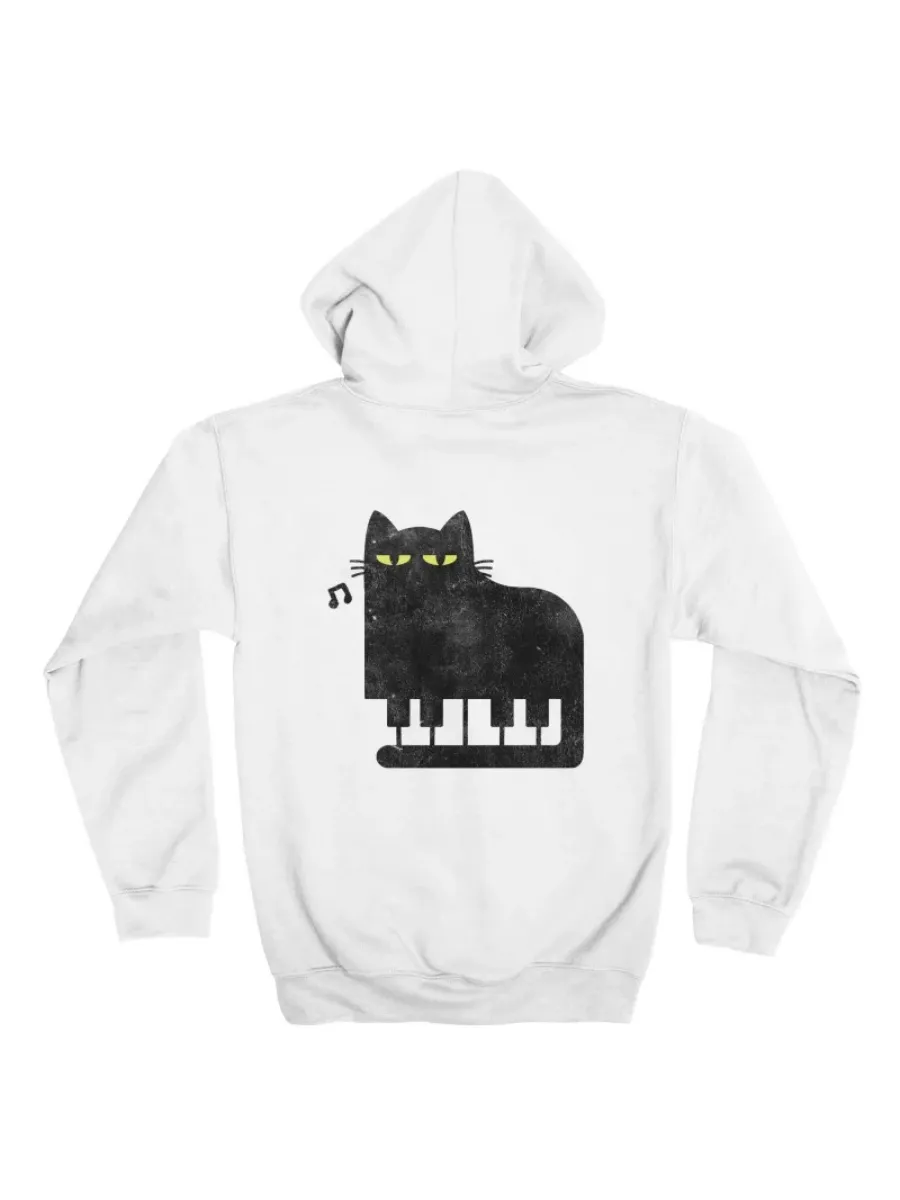 Cat Piano Print Hoodie