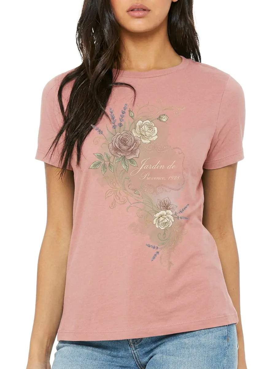 Women's French Floral Jardin de Provence Rose Printed T-shirt