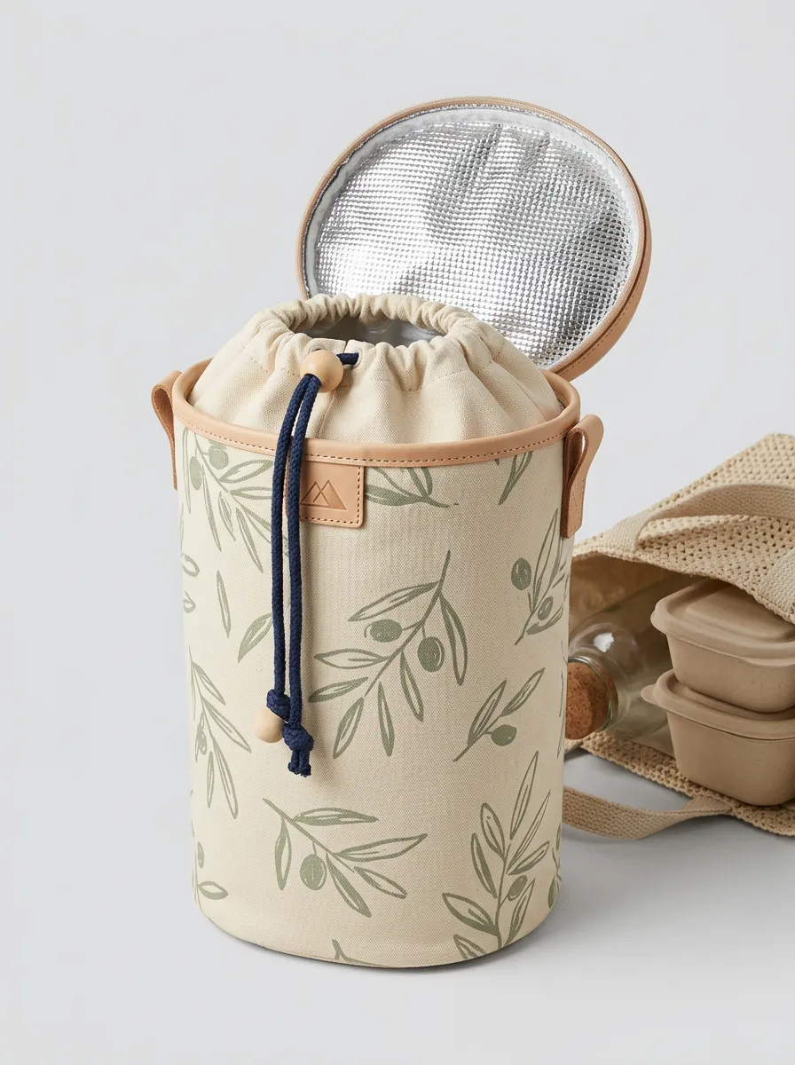 Picnic Lover Olive Branch Pattern Printed Insulated Cooler Bag