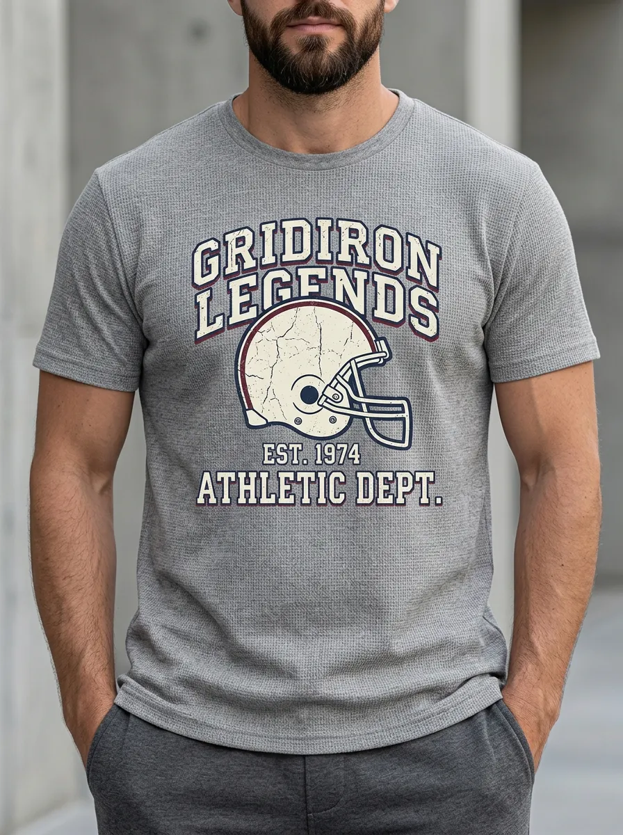 Men's Distinctive Helmet Football Gridiron Crew Neck Graphic T-Shirt