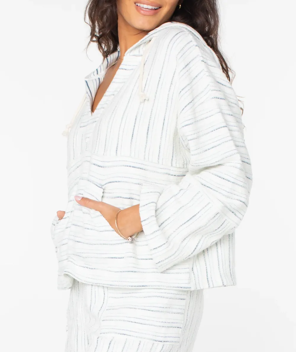 Coarse Striped Hooded Pure Cotton Sweatshirt