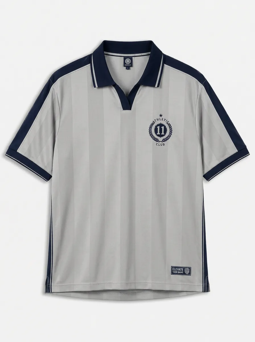 Men's Athletic Club 11 Emblem Striped Printed Polo Shirt