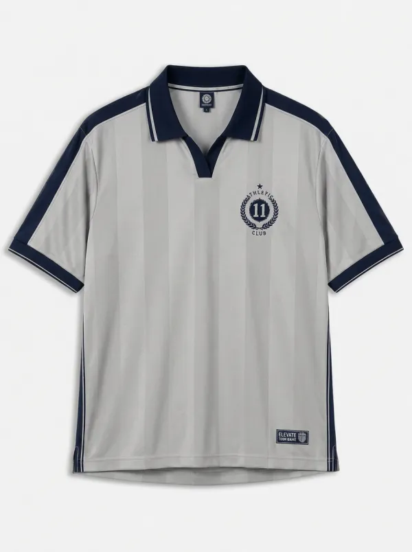 Men's Athletic Club 11 Emblem Striped Printed Polo Shirt