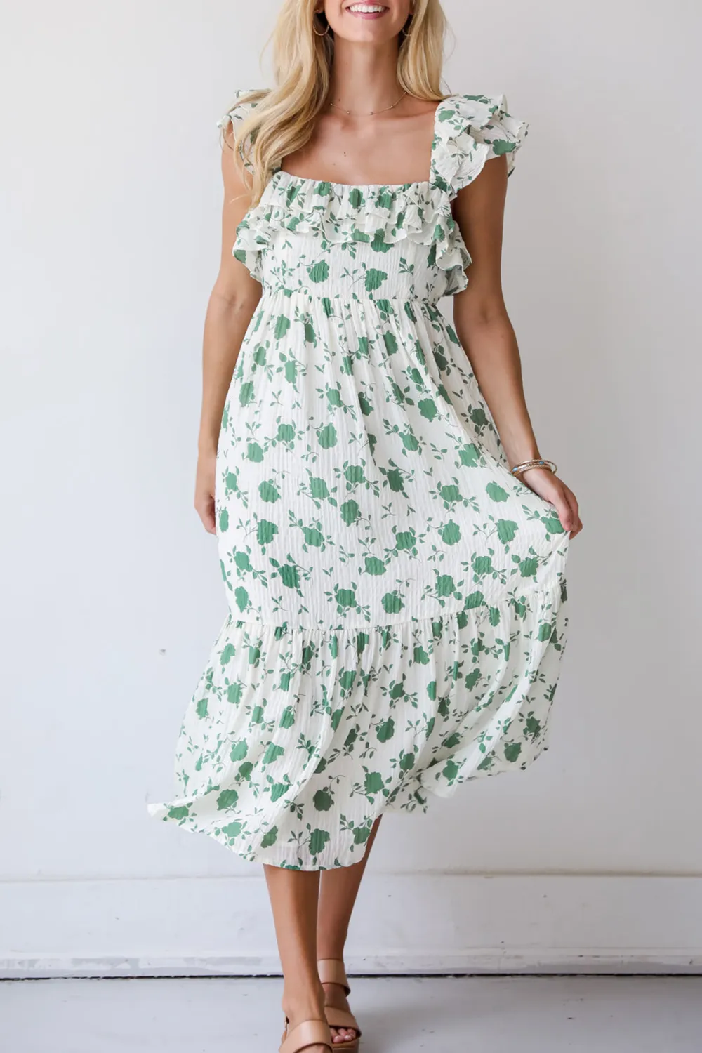 Green Floral Midi Dress