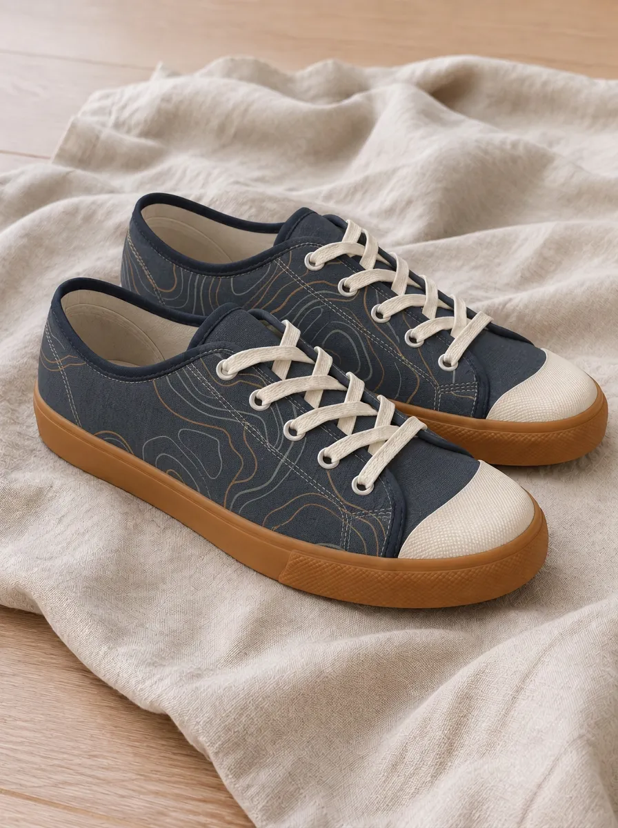 Men's Expressive Topographic Map Pattern Patterned Canvas Shoes