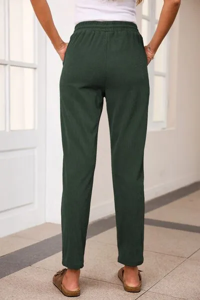 Drawstring Straight Pants With Pocket