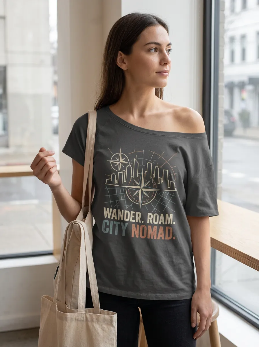 Women's Travel Lover City Skyline Compass Printed T-shirt