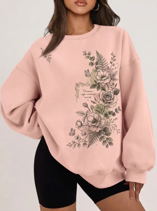 Women's Parisian Vintage Floral Butterfly Printed Sweatshirt