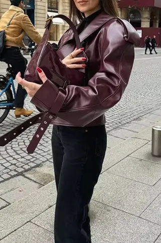 Cropped Leather Textured Jacket