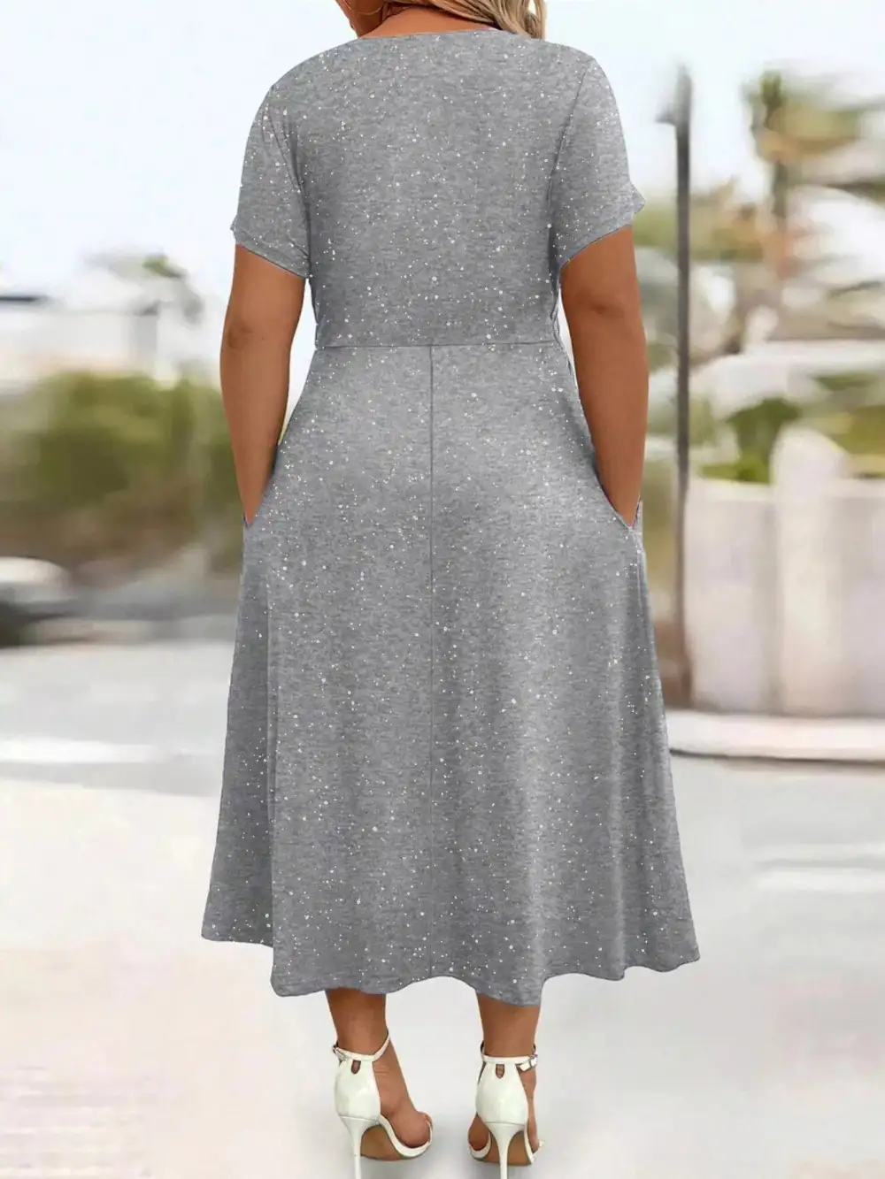 Glitter Flutter Sleeve Midi Dress