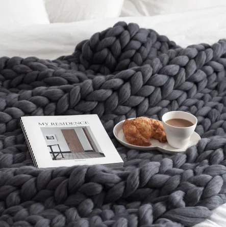 Chunky-Knit Knitted Wool Decorative Throw Blanket
