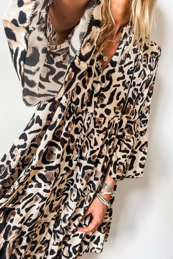 Terrace Animal Print Ruffle Trim Tiered Mini Dress
