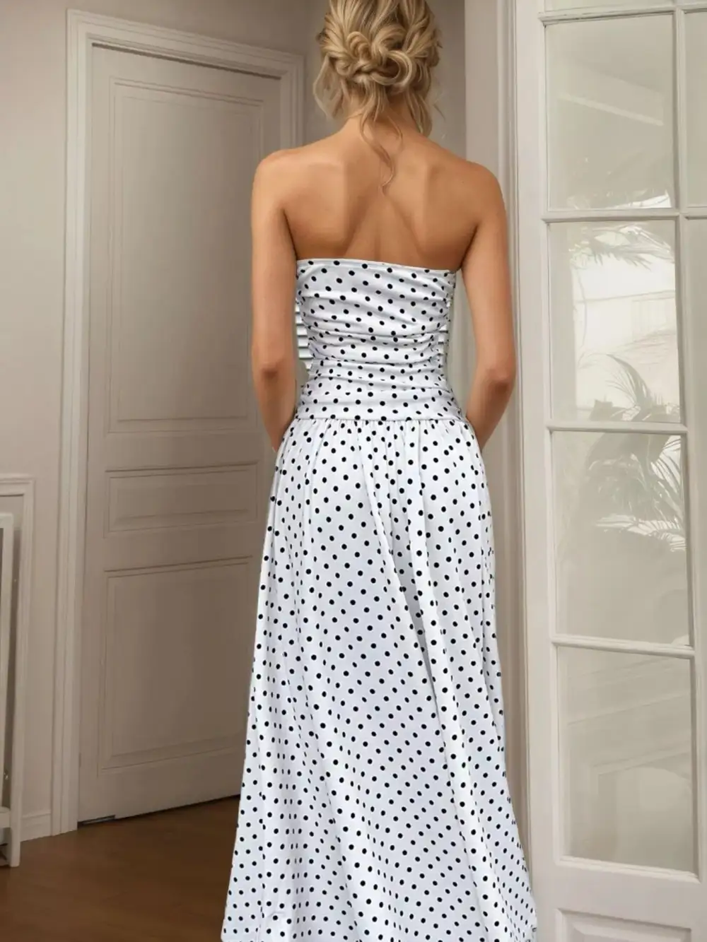 Strapless Polka-Dot Maxi Dress