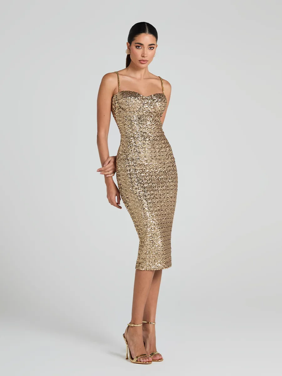Greta Midi Dress In Gold