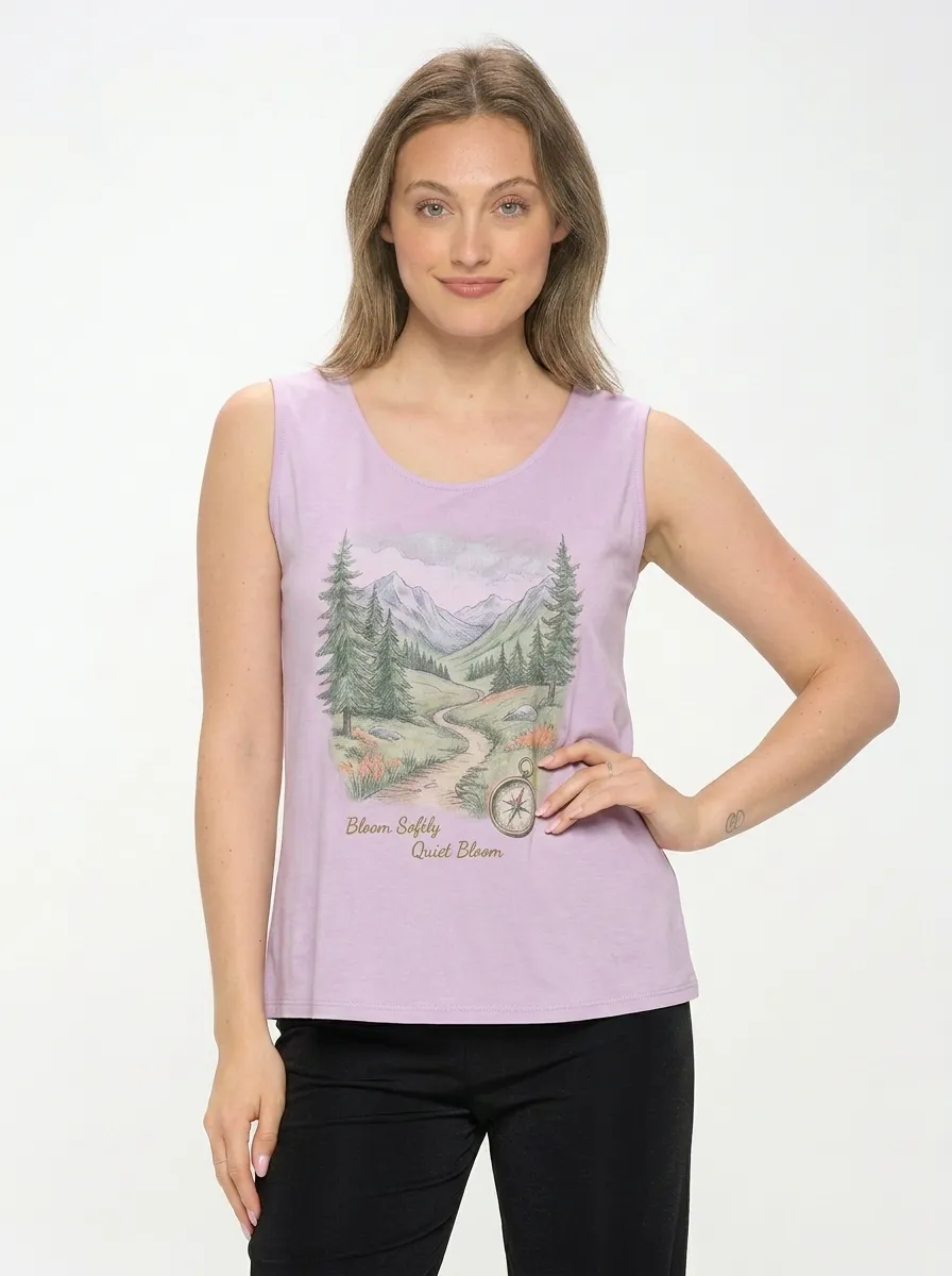 Women's Nature Hiking Compass Mountain Printed Tank Top
