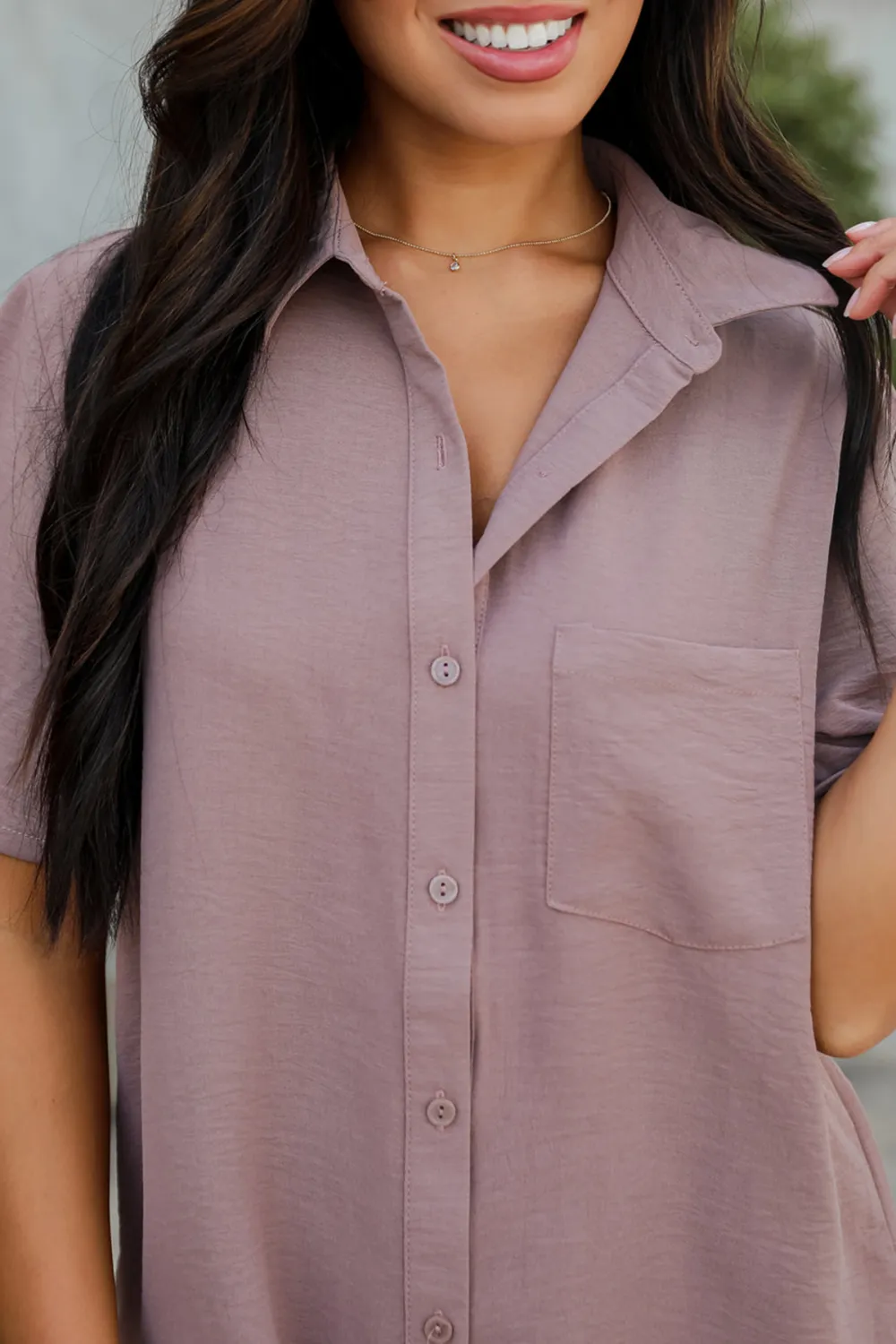 Short Sleeve Button-Up Blouse