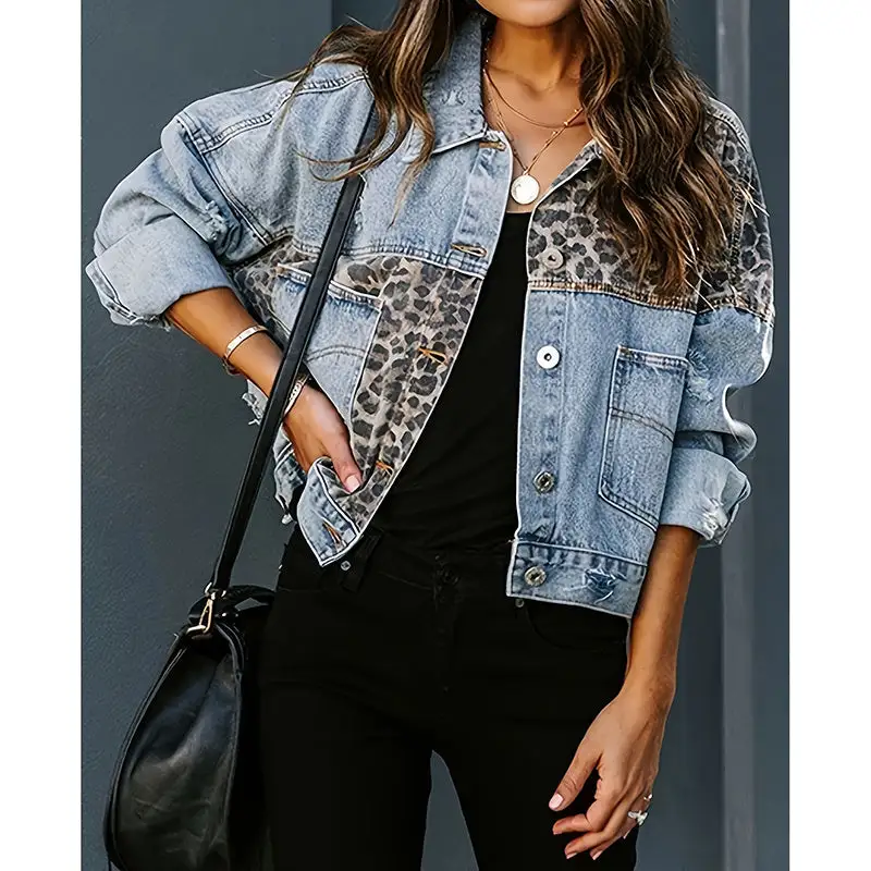 Cropped Distressed Denim Jacket
