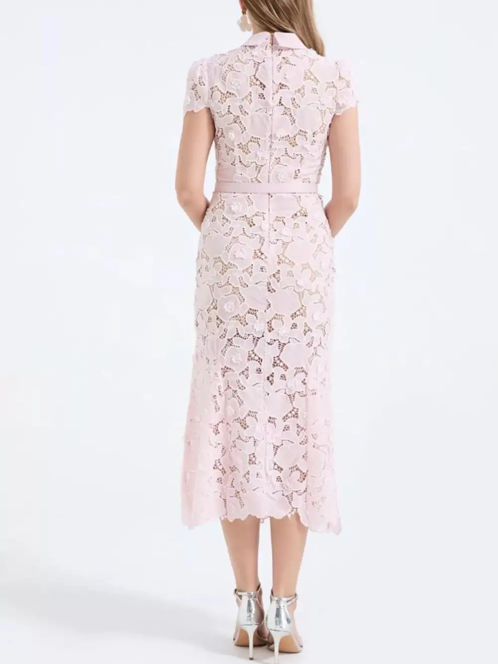 Lace Short Sleeve Midi Dress