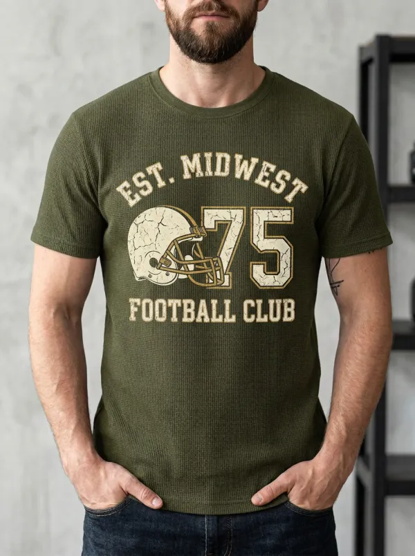 Men's Varsity Inspired Helmet Football Ball Crew Neck Graphic T-Shirt