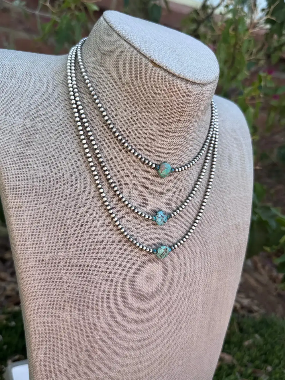 Beaded Turquoise Spinel Sterling Silver Necklace