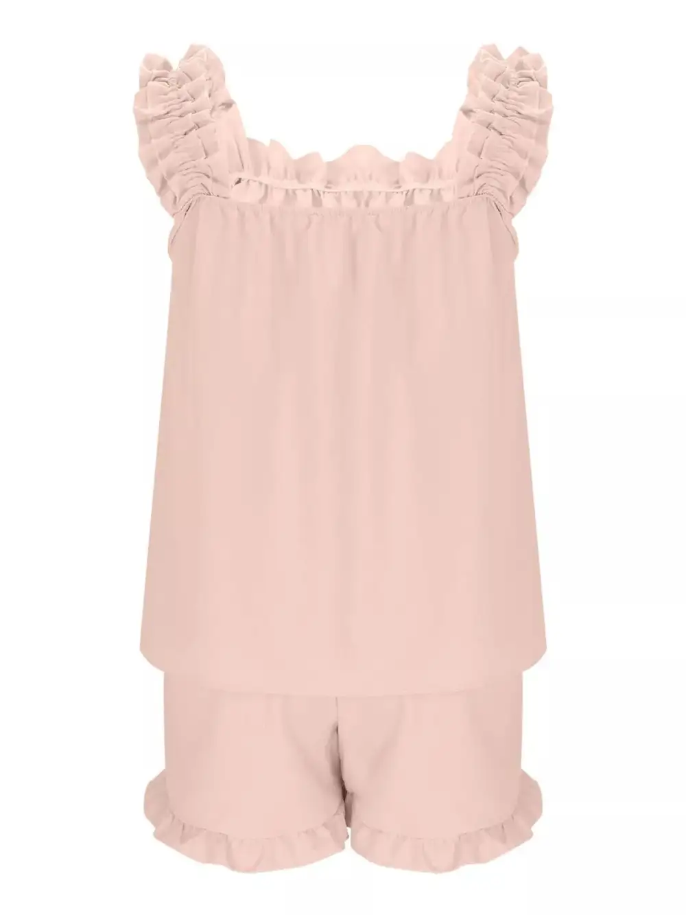 Ruffle Trim Sleeveless Top Shorts Set