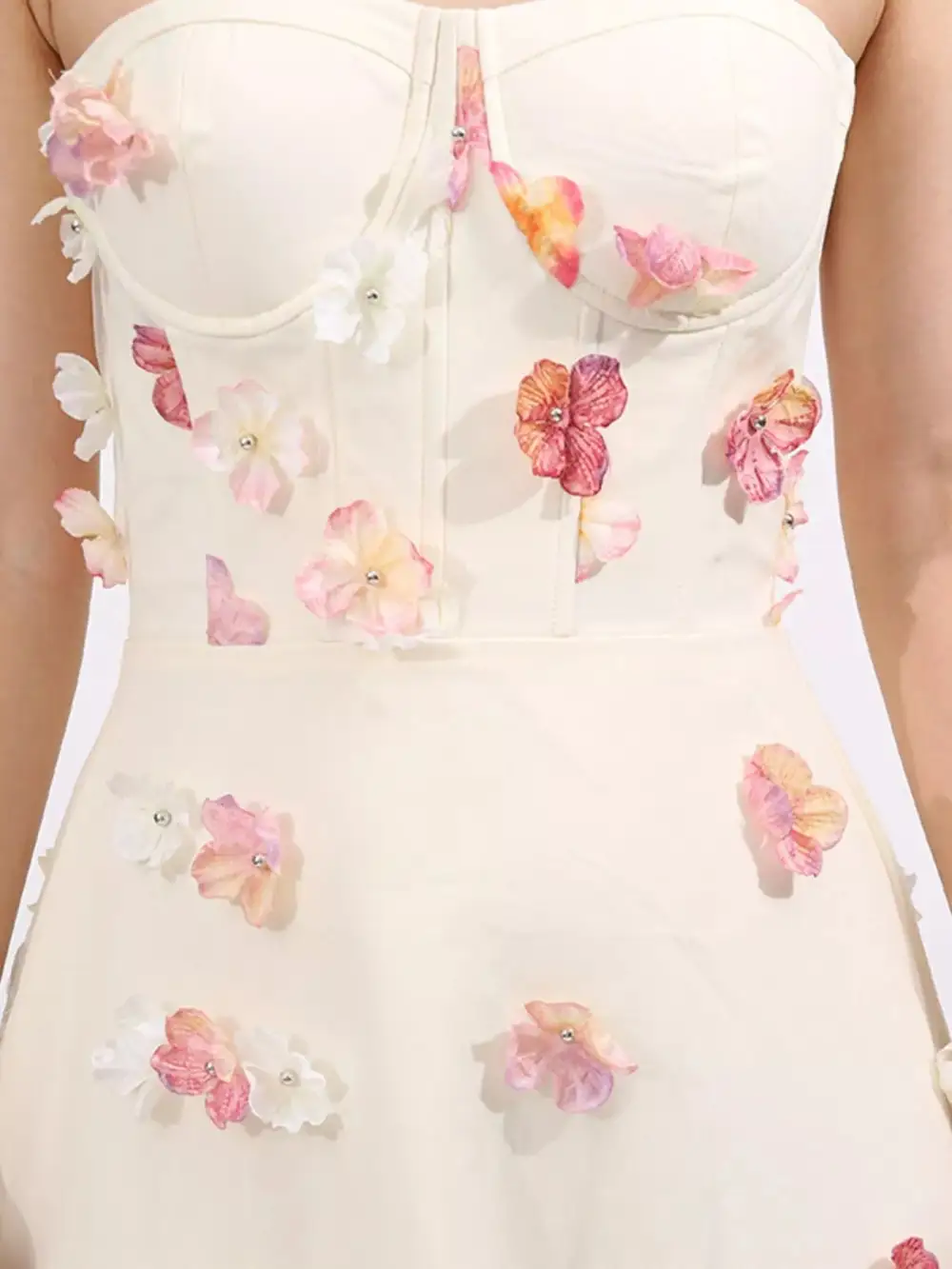 Floral Applique Strapless Tulle Maxi Dress
