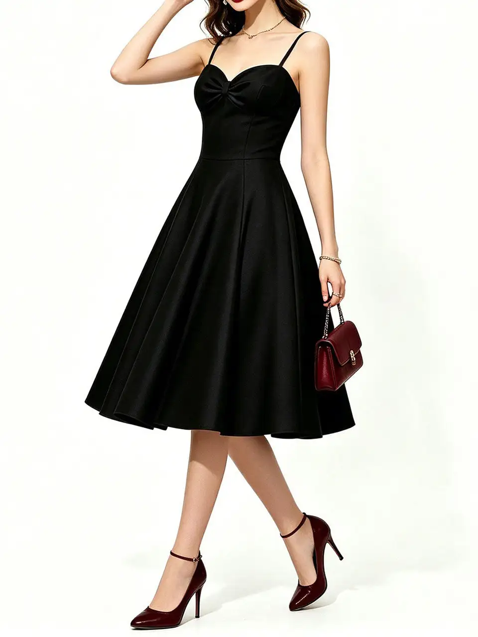 Satin Spaghetti Strap Party Prom Midi Dress