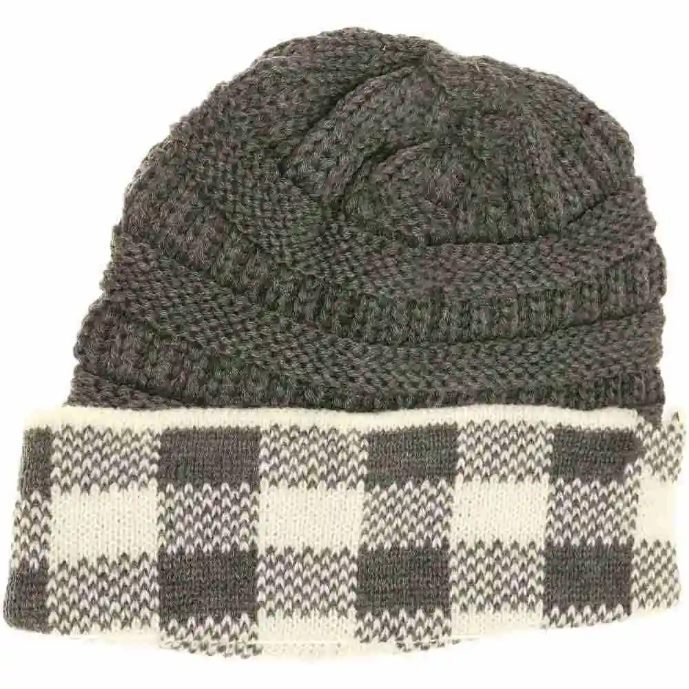 Check Pattern Knit Beanie