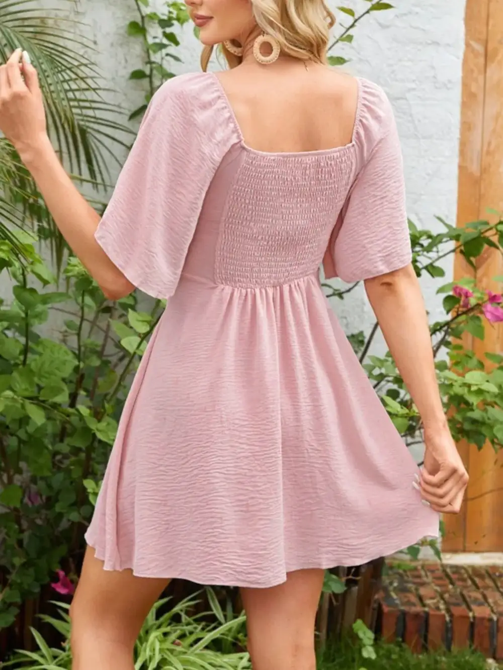 Smocked Flutter Sleeve Mini Dress