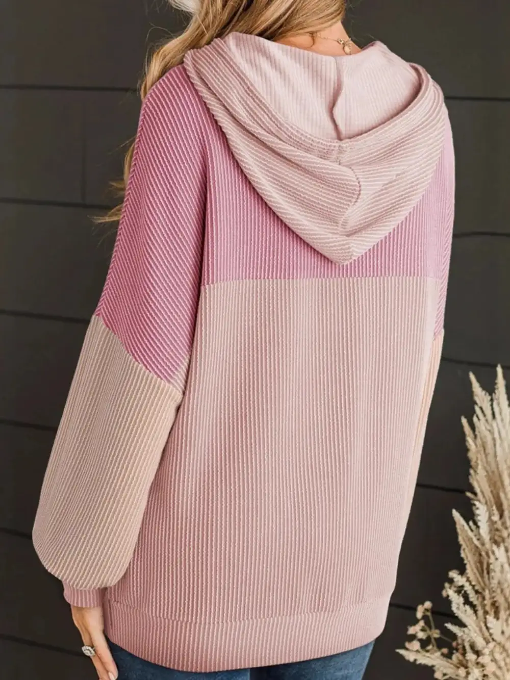 Relaxed Drawstring Long-Sleeve Colorblock Hoodie