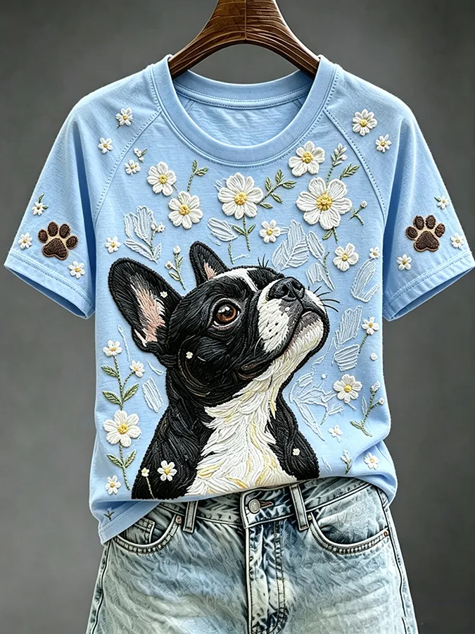 Women'S Dog Printed Casual T-Shirt