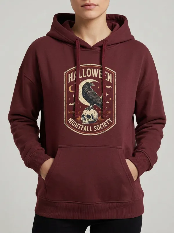 Unisex Halloween Gothic Raven Skull Printed Hoodie