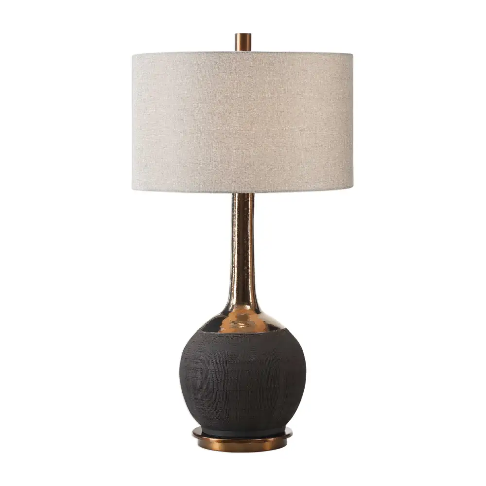 Glazed Textured Rounded Ceramic Metal Table Lamp
