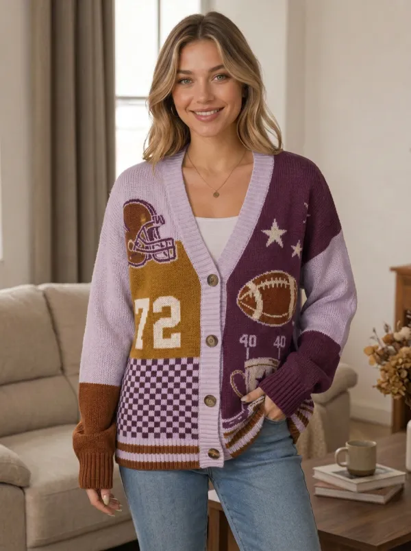 Women's Classic Gridiron Helmet Ball Knit Cardigan
