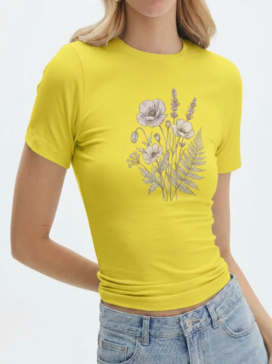 Women's Botanical Wildflower Bouquet Printed T-shirt