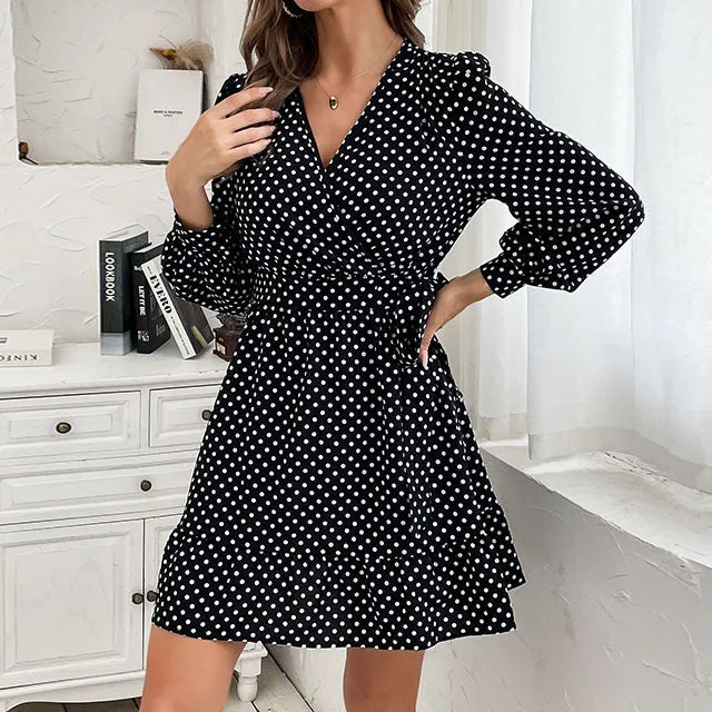 Women's Delicate Wrap Long-Sleeve Ruffled Dress