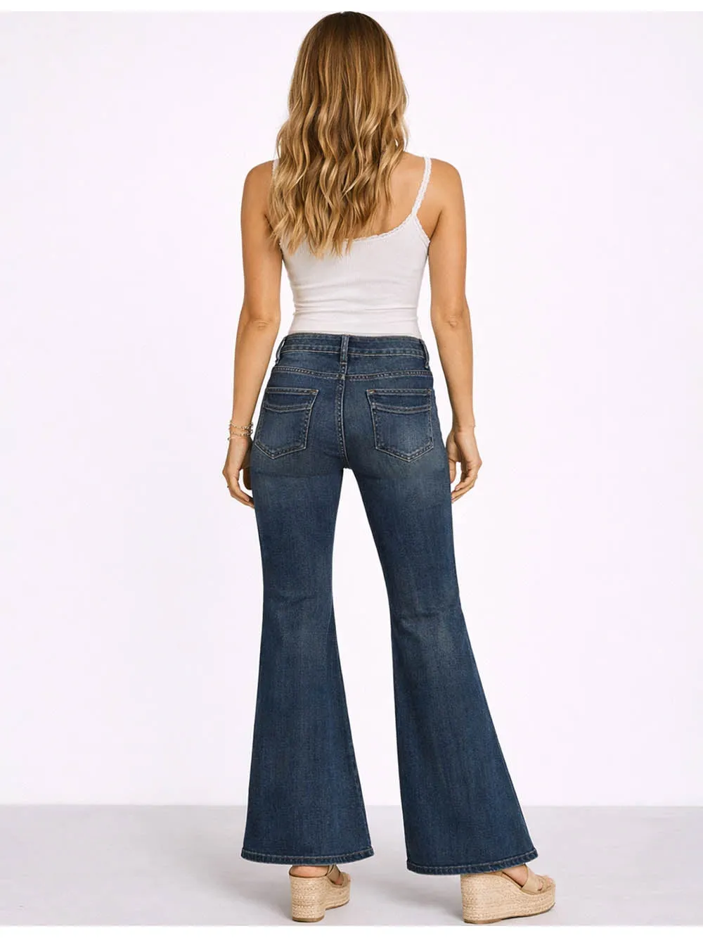 Vintage Star Stud Jeans Flared Leg Denim Pants