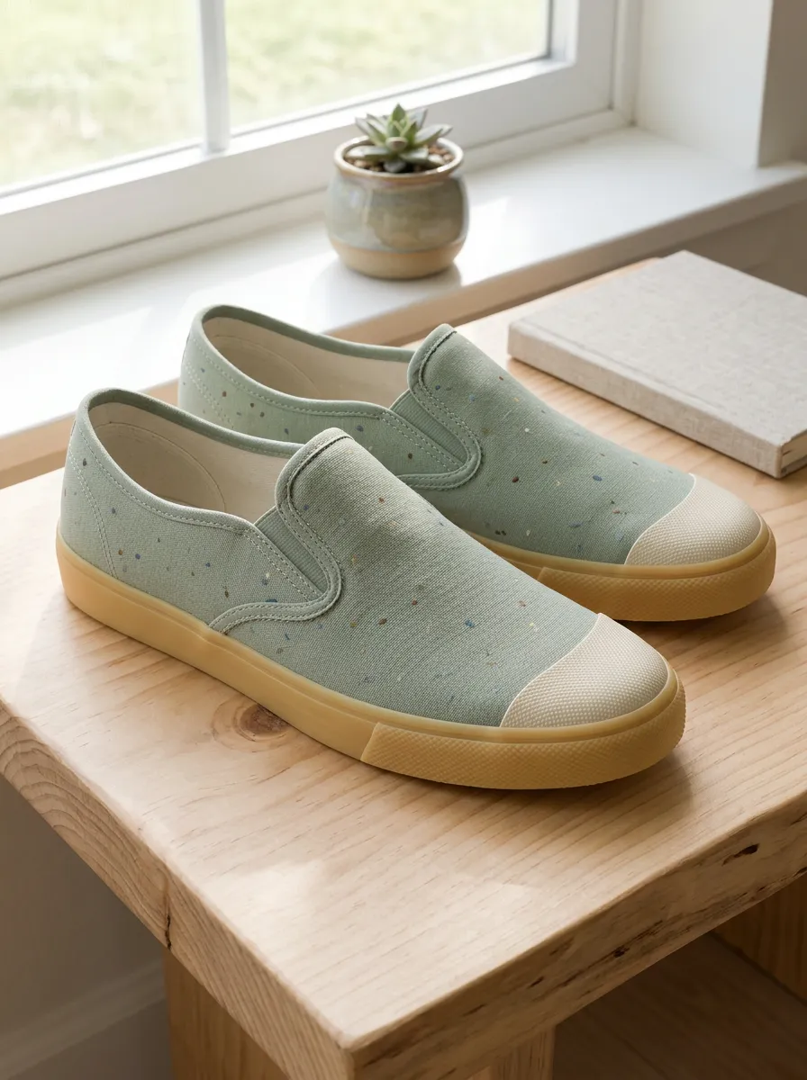 Men's Sage Green Speckled Canvas Printed Slip-on Shoes