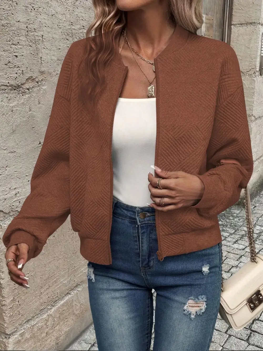Refined Zip-Up Textured Jacket