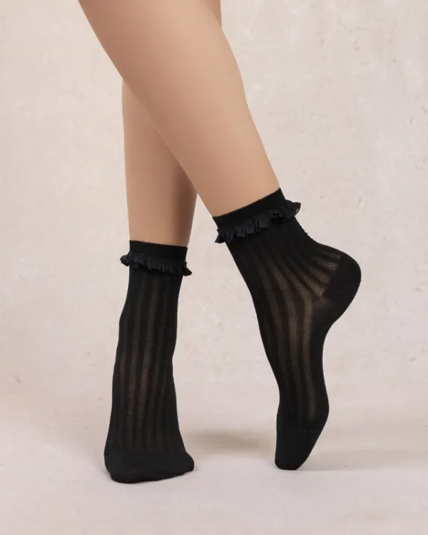 Cotton Ruffled Ribbed Socks