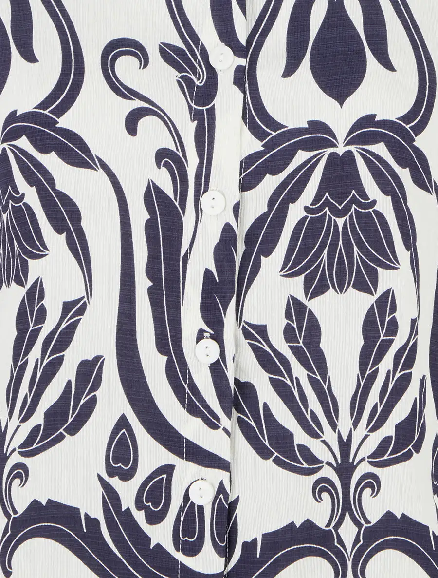Classic Sleeveless Straight Fit Stand Collar Arabesque Print Button Shirt