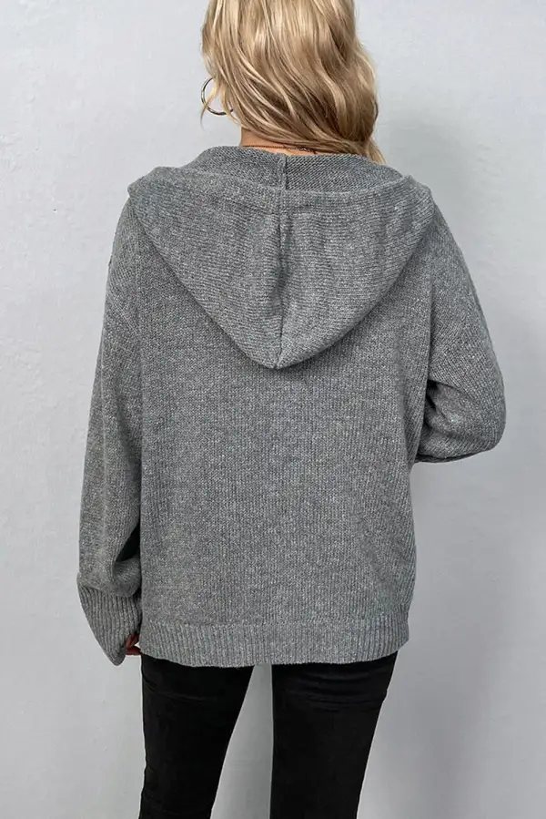 Button-Up Hooded Drop-Shoulder Cardigan