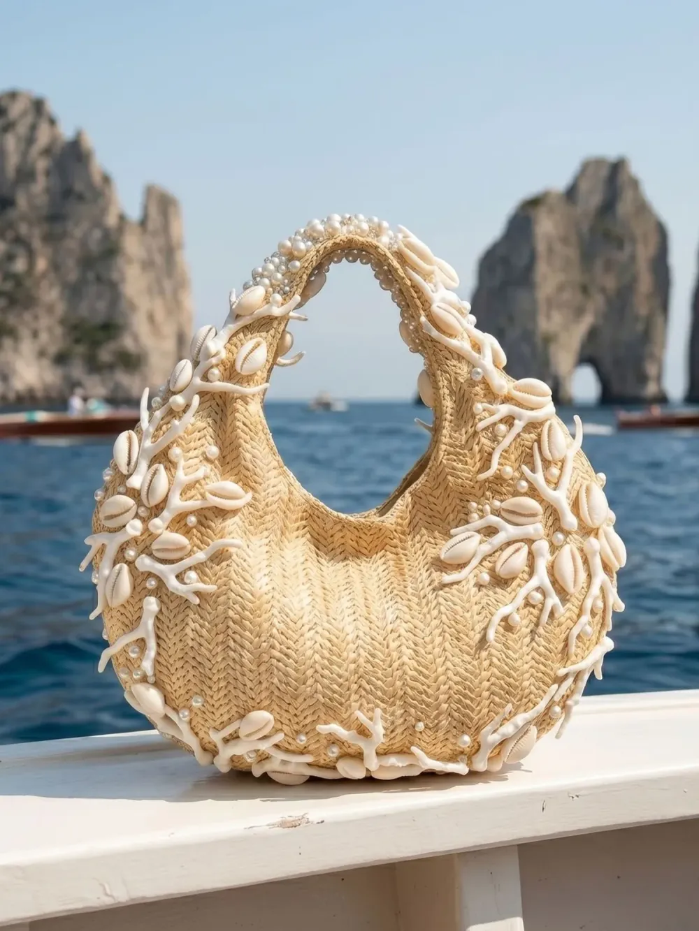 Scarlett Woven Shell and Pearl Handbag