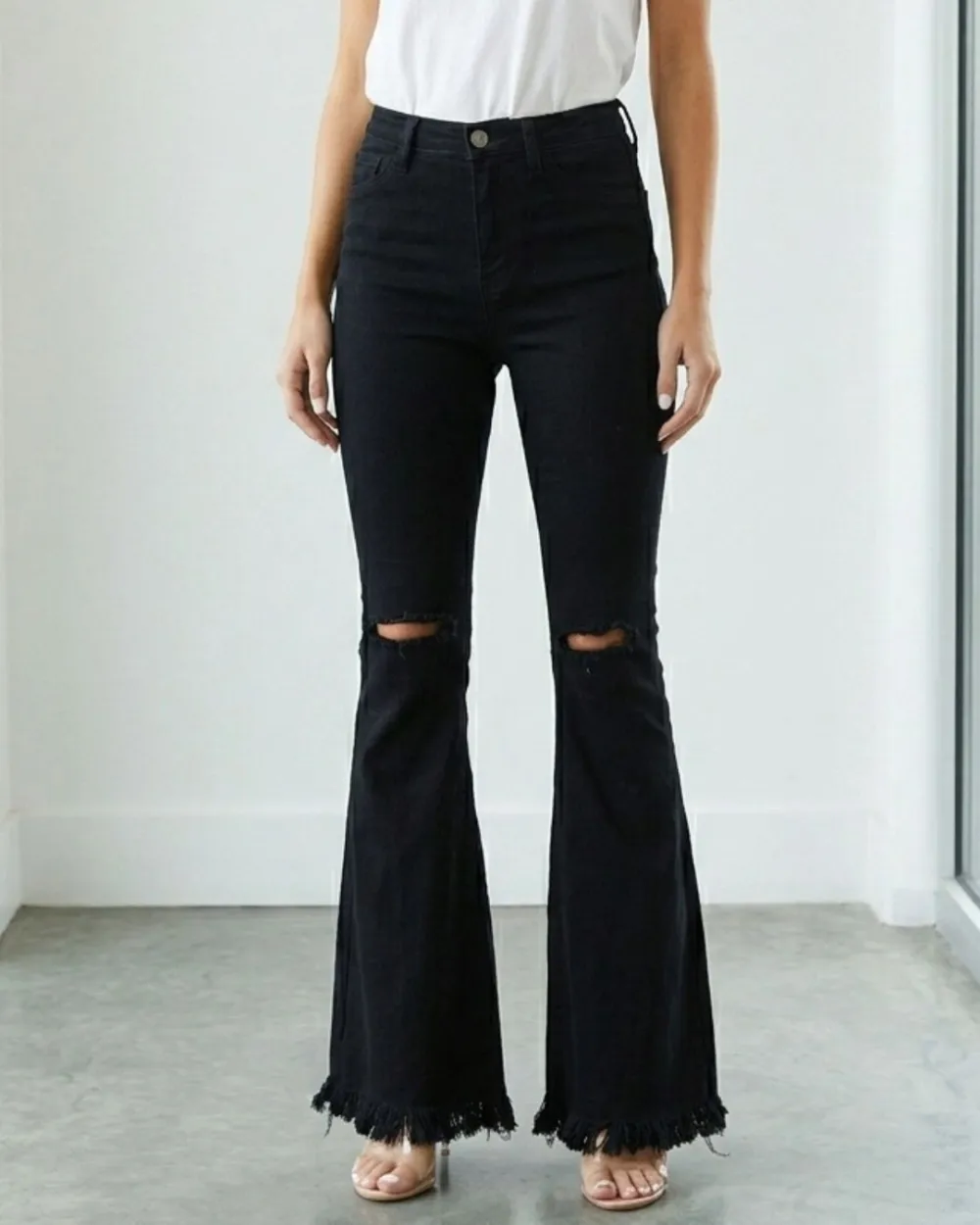 Distressed Stretch Flare Jeans