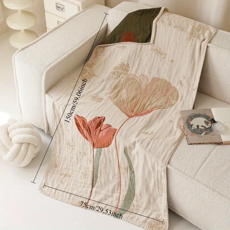 Tulip Embroidered Throw Blanket