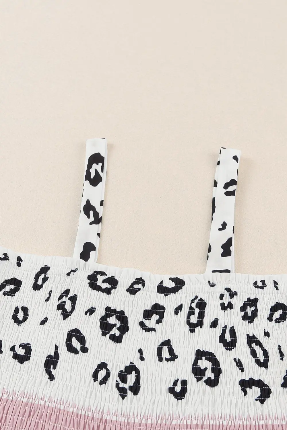 Leopard Blocked Pattern Smocked Jumpsuit