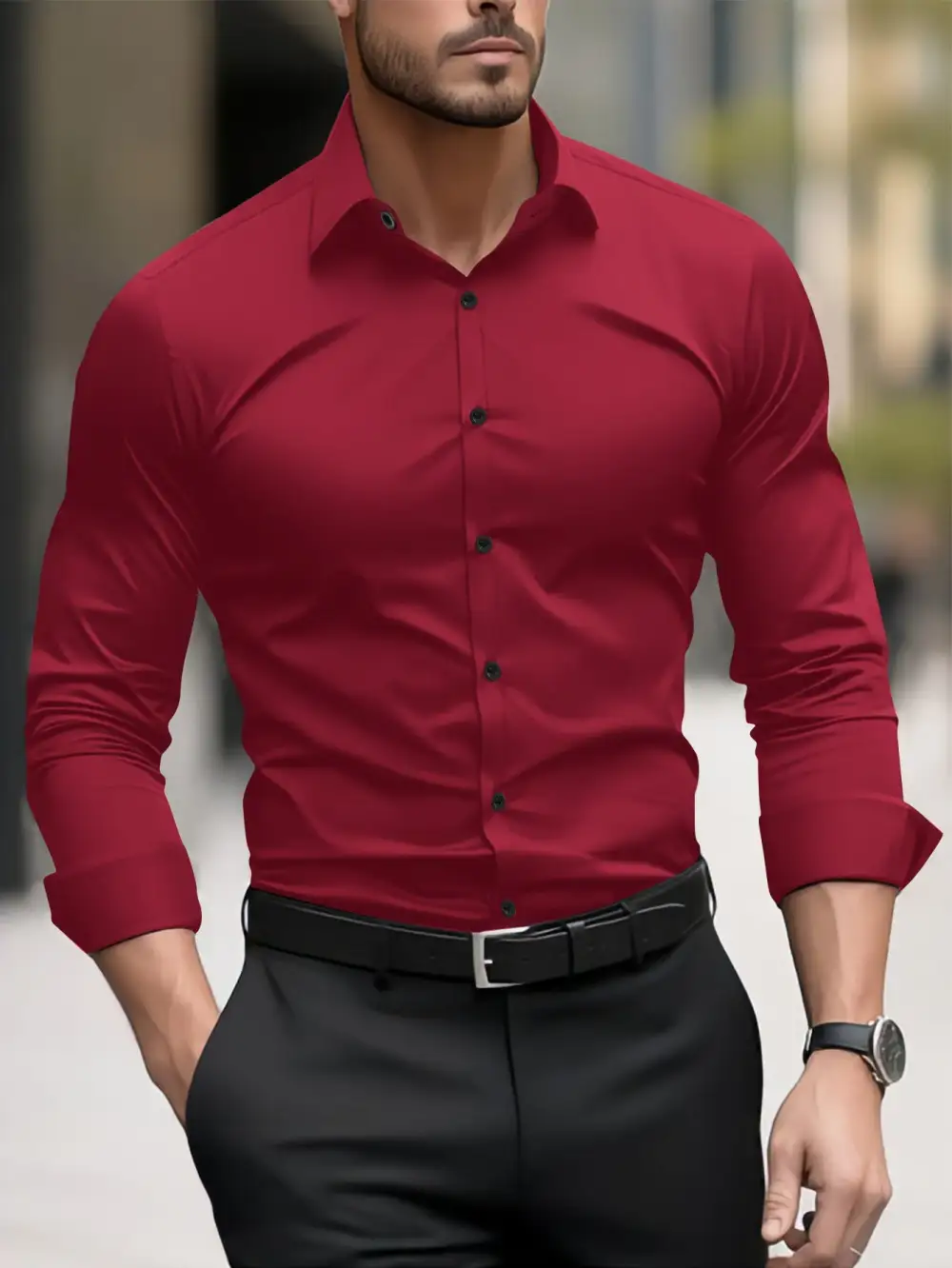 Men's Slim-Fit Long-Sleeve Shirt With Modern Cut And Elegant Accents